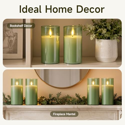 Sage Green Glass Flameless Candles (2 Count)