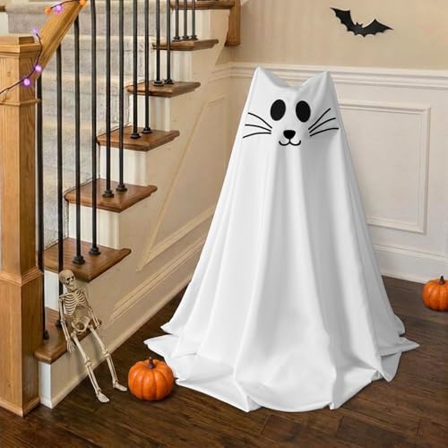 2 Packs Spooky Ghost Halloween Cat Decor Indoor for Birthday Party (2 Packs Ghost Cat)