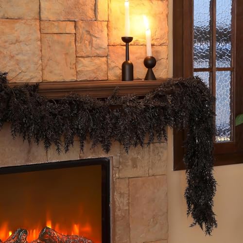 2 Pack 9 ft Halloween Black Artificial Cedar Garland (2 Foot)