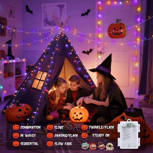 2 Pack Orange Purple Battery Operated Halloween Lights (100 Count)