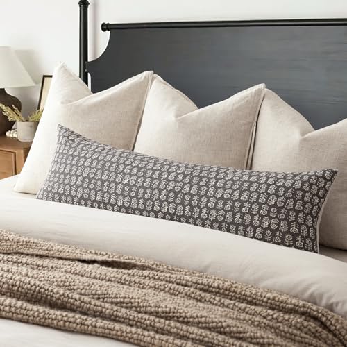 Long Floral Print Lumbar Throw Pillow Covers 14×36 Rustic Gray (2 Count)