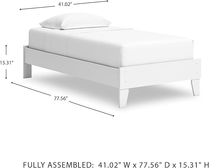Signature Design by Ashley Hallityn Coastal Twin Platform Bed with Metal Slats, No Box Spring Needed, White