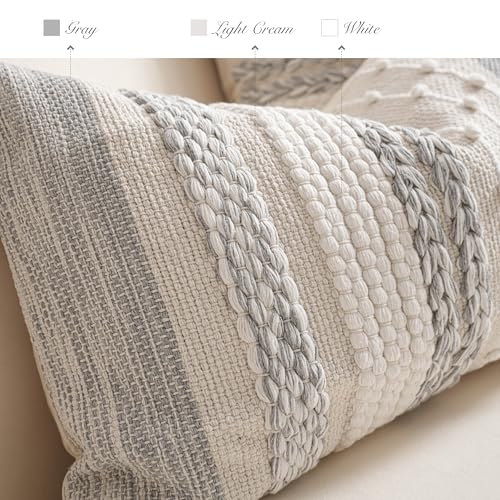 Gray Boho Decorative Throw Pillow Cover 22x22 Square Farmhouse Accent Cushion for Couch Sofa Livingroom Bedroom Pillowcase Modern Home Décor