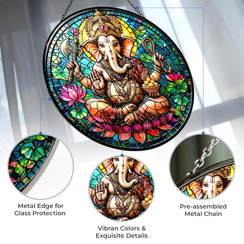 Diwali Ganesh Elephant God Stained Glass Suncatcher Window Hangings