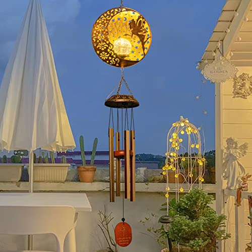 Wind Chimes Outdoor Fairy Hanging Solar Lights with 4 Aluminum Tubes