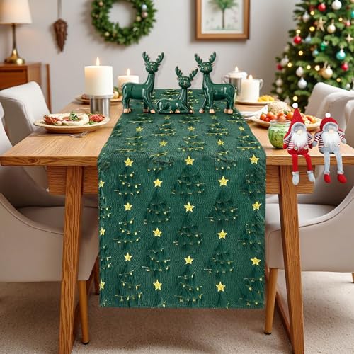 Christmas Table Runner Christmas Trees Green Soft Plush Faux Fur 13x72 Inch
