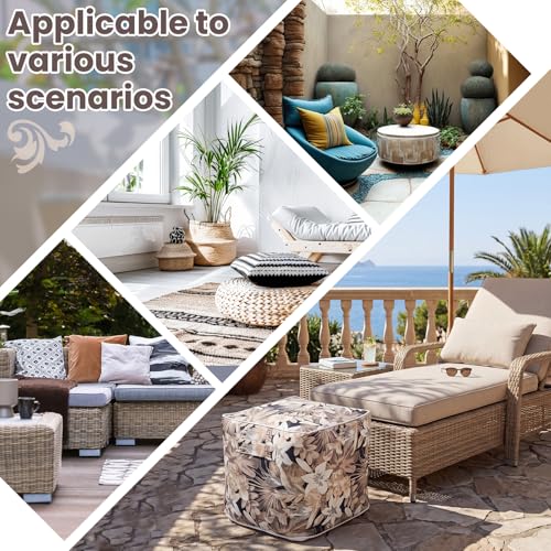 2 Pack Inflatable Outdoor Ottoman Pouf Waterproof Cube 16" Square Blow up Ottoman Footrest with Handle Outdoor Portable Footstool for Patio Garden Camping or Home Pool (2 Count)