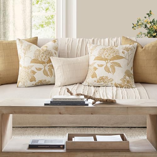 Set of 2 Linen Floral Vintage Throw Pillow Covers Neutral Accent Print Decorative Cozy Cushion Covers Farmhouse Home Decor for Sofa Chair Couch Bed Living Room