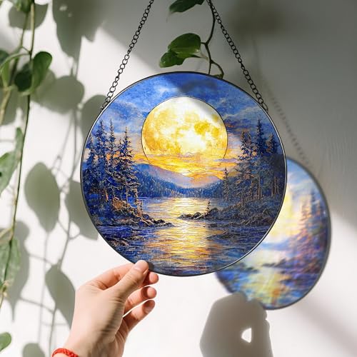 8'' Full Moon Over Forest Lake Suncatcher Ornament