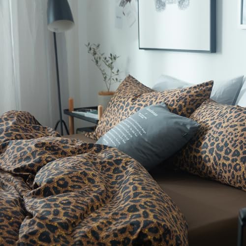 Leopard Print Comforter Set King Soft Fluffy Animal Cheetah Printed Comforter Set 3 Pieces Brown Black Floral Bedding Farmhouse Leopard Pattern King Size Comforter with 2 Pillowcases for All Season