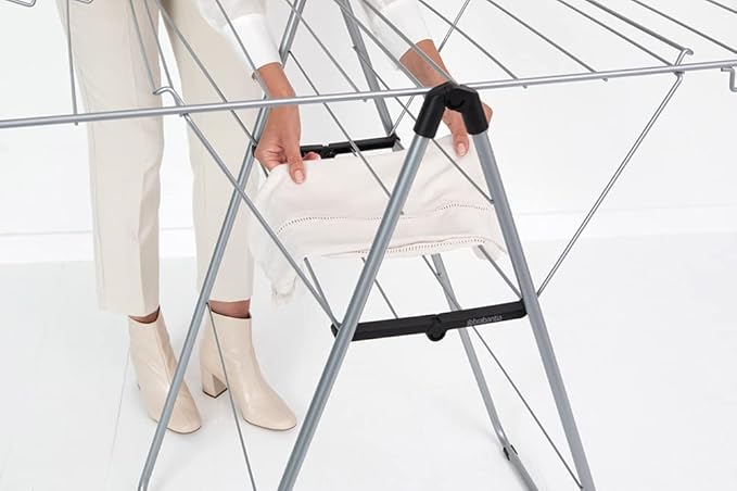 Brabantia HangOn Compact Clothes Drying Rack | 49ft (15m) | Metallic Gray | Small Indoor Clothes Airer Laundry Stand with 2 Fold-out Wings & Hanger Hooks, Folds Flat, Ideal for Condos | Fits Full Load