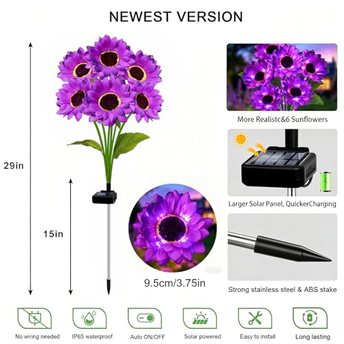Solar Sunflower Lights 4 Pack with 24 Sunflower Solar Lights Outdoor Garden Decor