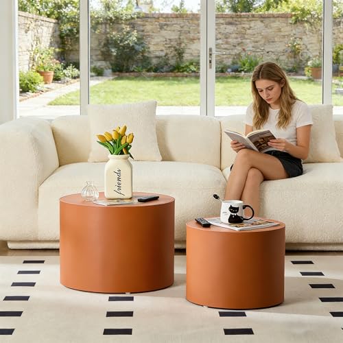 19.09" Modern Leather Round Coffee Table Set