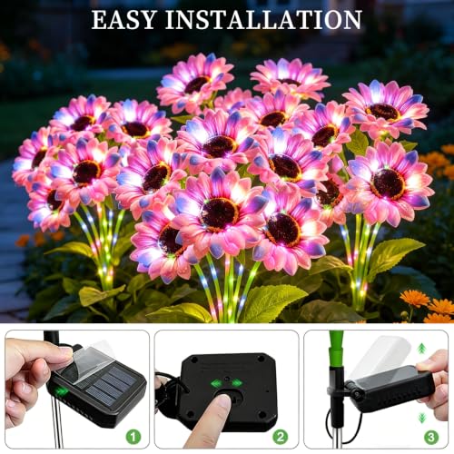Solar Sunflower Lights 4 Pack with 24 colorful Sunflower Solar Lights Outdoor Waterproof (24 Count)