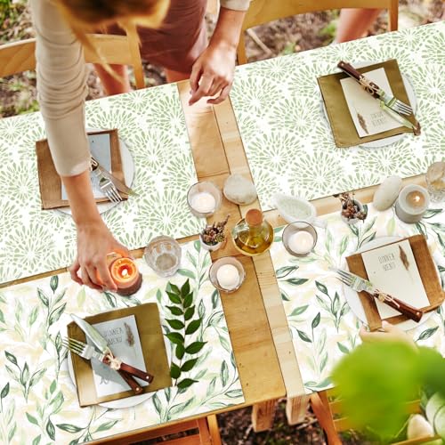 Green Floral Leaves Placemats Set of 6 Boho Green Tropical Leaf Plastic Table Mats Floral Place Mats Washable Mid Century Holiday Table Decoration for Indoor Outdoor Party Kitchen Dining (6 Count)