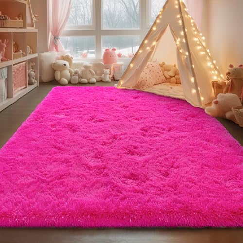 Ultra Soft Fluffy Hot Pink Rugs for Bedroom