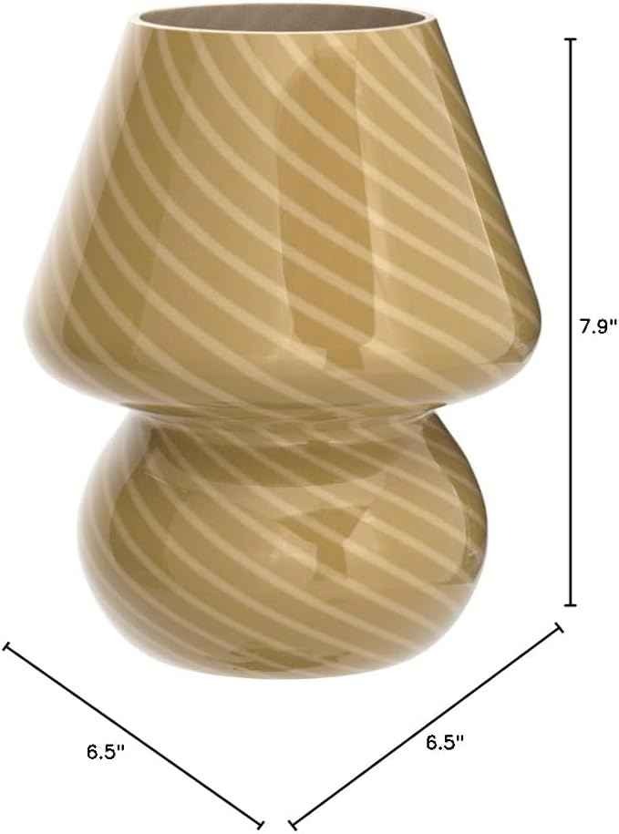 Glass Mushroom Bedside Table Lamp, Yellow Translucent Murano Vintage Style Striped Small Nightstand Desklamp Swirl Light for Home Decor, Dining, Living, Bedroom, Gift (Stripe Yellow)