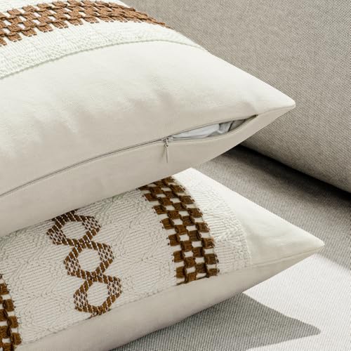 Set of 2 Coco Brown Boho Decorative Pillow Covers 20x20 Inch (2 Count)