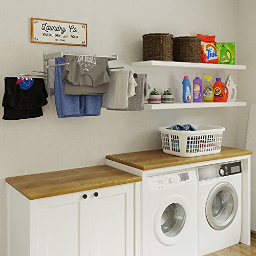 BGT Wash Clothes Drying Rack Wall Mount Laundry Room Organizer with Hooks & Swing Arms