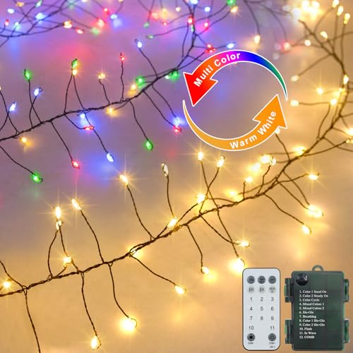 Dual Color 10Ft 200 LED Fairy Lights Battery Operated with Remote Timer (200 Count)