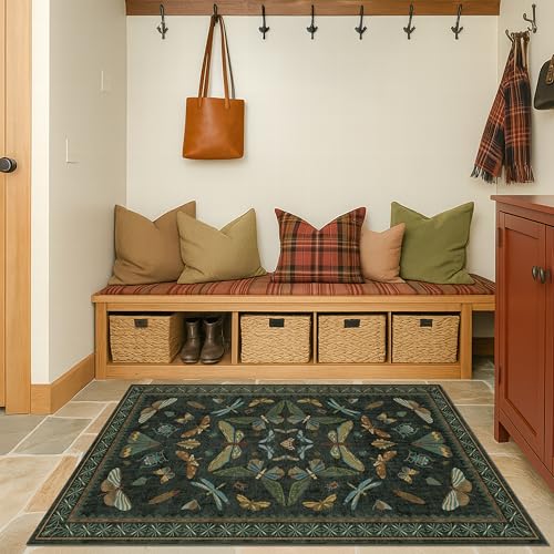 Green and Black Entryway Rug (15 Sq Ft)