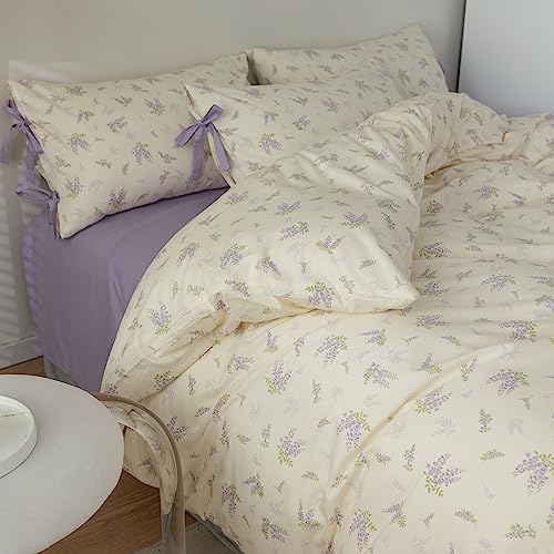 Lilac Comforter Set Twin XL Girls Purple Flower Bedding Comforter Vintage Garden Floral Comforter Set Fluffy Soft Botanical Comforter with 2 Bow Ties Pillowcases for Girls Women Twin XL Size