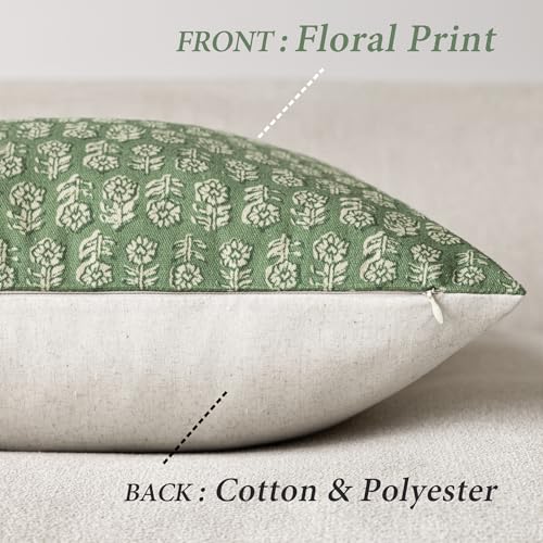 Decorative Floral Print Throw Pillow Covers 22×22 Forest Green (2 Count)