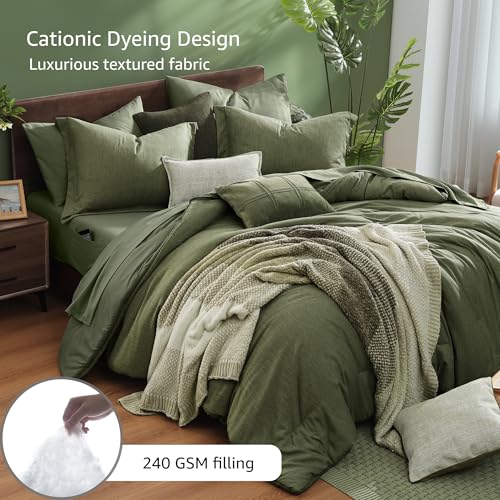 Full Size Comforter Set Olive Green 7 Pieces Bed in a Bag