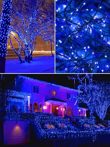 Solar String Lights Outdoor 2 Pack 200 LED 66FT Christmas Lights Blue (2 Count)