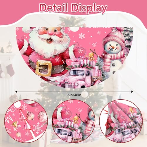 Pink Christmas Tree Skirt Santa Snowflaks Truck Christmas Decorations Xmas House Decor Winter Holiday Party Xmas Tree Skirt 36 inches