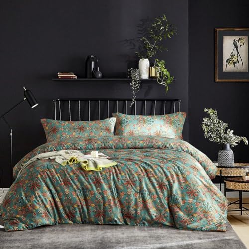 Queen Comforter Set Vintage Floral Boho Comforter for Queen Bed Aesthetic Floral Bedding Comforter with 2 Pillowcases Flower Leaves Boho Bedding Sets Farmhouse Botanical Flower Comforter Set