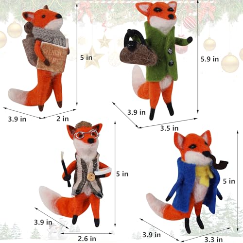 Set of 4 Christmas Felt Fox Ornaments (4 Count)