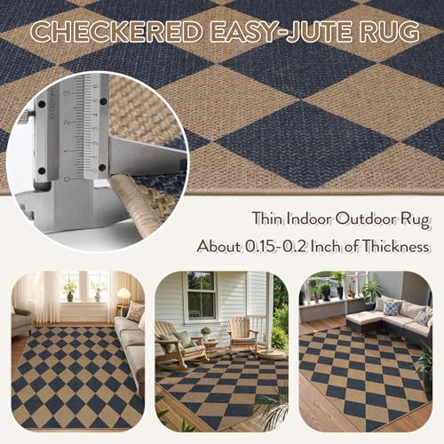 Checkered Easy Jute 5x7 Outdoor Patio Rug