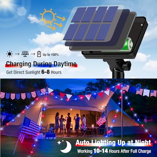 4 Pack Red White and Blue Solar Fairy Lights (4 Count)