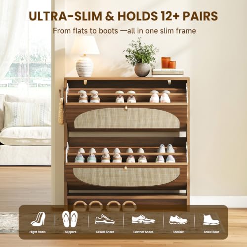 Rattan Arched Accent Shoe Storage Cabinet