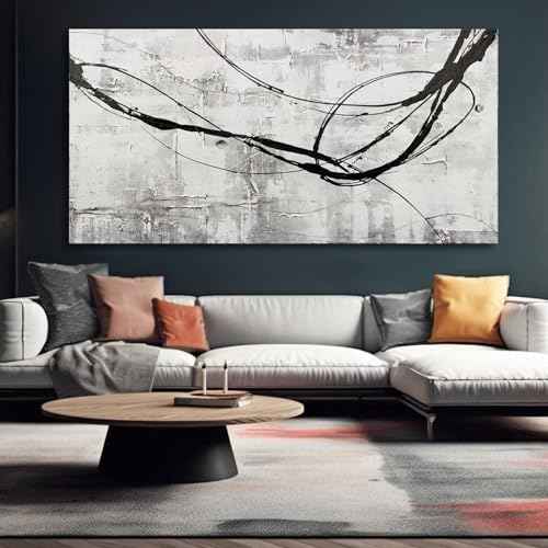 Large Living Room Wall Decor Abstract Canvas Wall Art Black Wall Decor Contemporary Dining Room Pictures Office Home Decorations 29"x 58" Hallway Decor