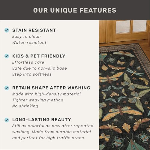 Black Insect 2'6"x8' Washable Non Slip Runner Rugs for Hallways (20 Sq Ft)