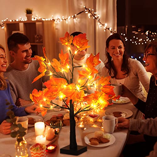 2 Pack Lighted Maple Tree 20 Inch 48LED Fall Artificial Tree for Thanksgiving Harvest Indoor Decoration (2 Count)