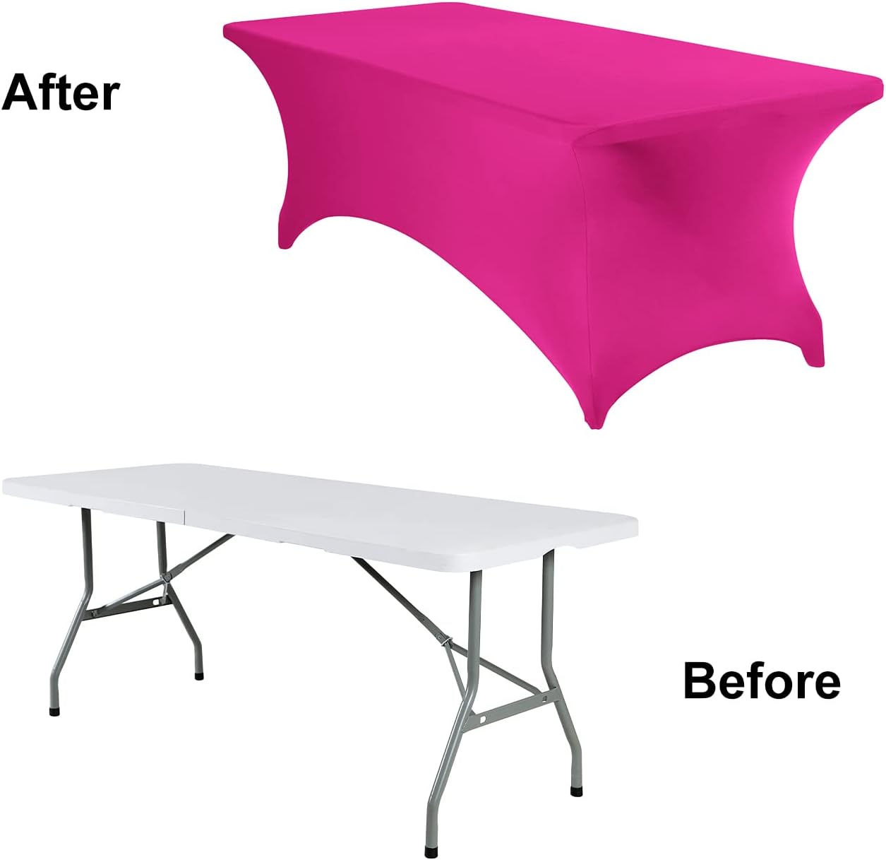 2Pack Spandex Waterproof Table Covers 8ft，Spandex 8ft Waterproof Table Cover for Party,Wedding, Banquet, and Events(Fuchsia)