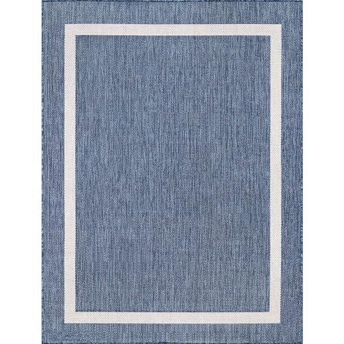 Bordered Outdoor Rug 10x14 Washable Outside Carpet for Indoor Patio Porch Waterproof Easy Cleaning Non Shedding Area Rugs Blue 10 x 14