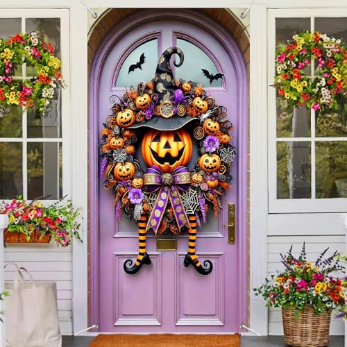 Halloween Witch Hat Pumpkin Door Cover 35x71 Inch Polyester