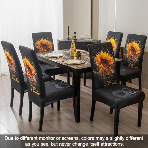 Sunflower Chair Covers for Dining Room Set of 6 (6 Count)