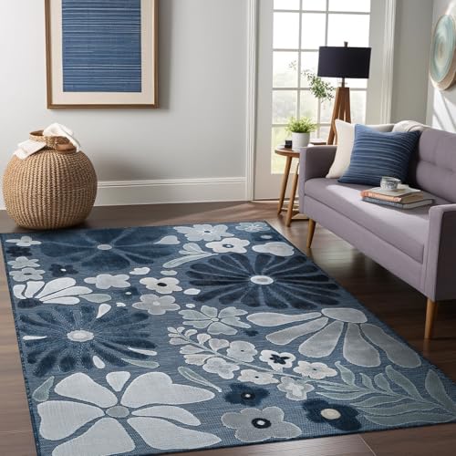 Outdoor Rug 6x9 Modern Floral Tropical Area Rugs for Outdoor and Indoor Patio Easy to Clean Non Shedding Living Room Porch Garden Washable Outside Carpet (58.5 Sq Ft)
