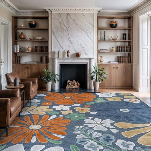Outdoor Rug 10x14 Large Modern Floral Tropical Area Rugs for Outdoor and Indoor Patio Easy to Clean Non Shedding Living Room Porch Garden Washable Outside Carpet (140 Sq Ft)