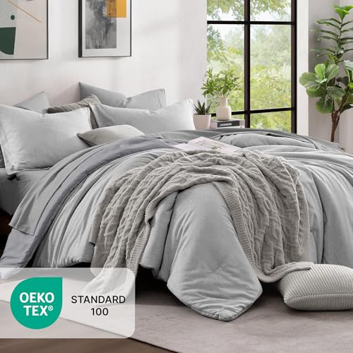 King Comforter Set 7 Pieces Light Grey Cationic Dyeing Bed in a Bag