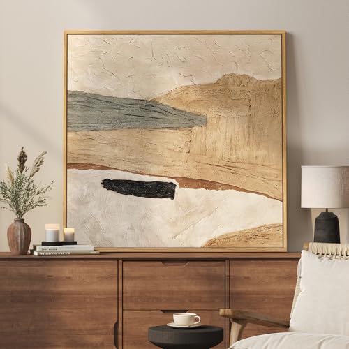 Framed Neutral Organic Abstract Canvas Wall Art for Dining Room