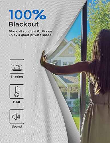 Blackout Curtains for Bedroom 75"x57" Portable No Drill Black Out Curtains with Heat