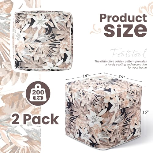 2 Pack Inflatable Outdoor Ottoman Pouf Waterproof Cube 16" Square Blow up Ottoman Footrest with Handle Outdoor Portable Footstool for Patio Garden Camping or Home Pool (2 Count)