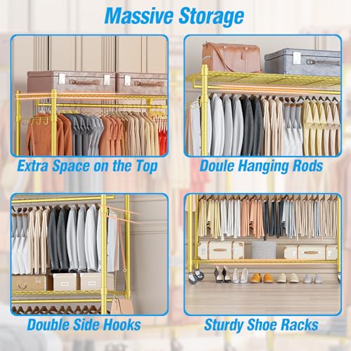 Gold Heavy Duty Clothes Rack with Wheels