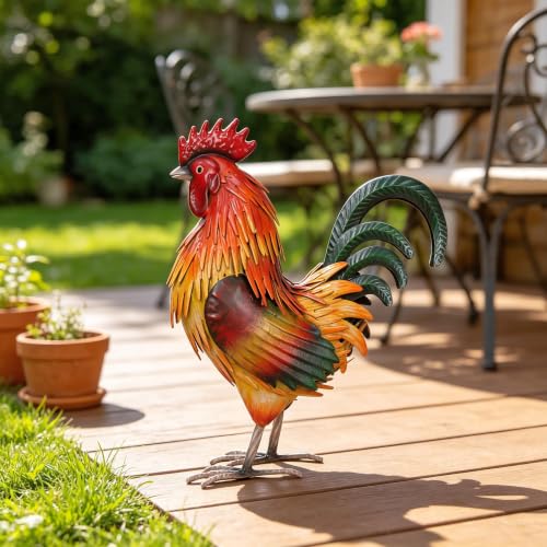 Rooster Garden Statue Sculpture Metal Chicken Yard Decor Outdoor Figurines Patio Backyard Decoration